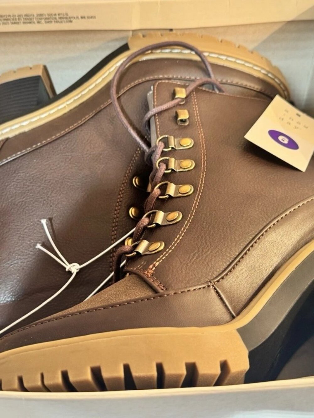 A New Day Tessa Heeled Boots Womens Size 6 Brown Chunky Round Toe Lace Up
